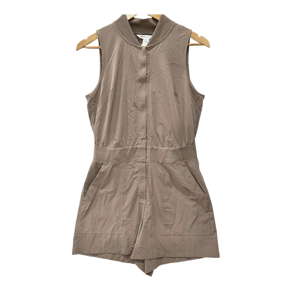 Athleta Brooklyn Women 6 Brown Zip Front Utility Romper Jumpsuit Taupe